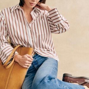 Sézane Bilma Shirt in Camel Stripes - FR 34/US 2